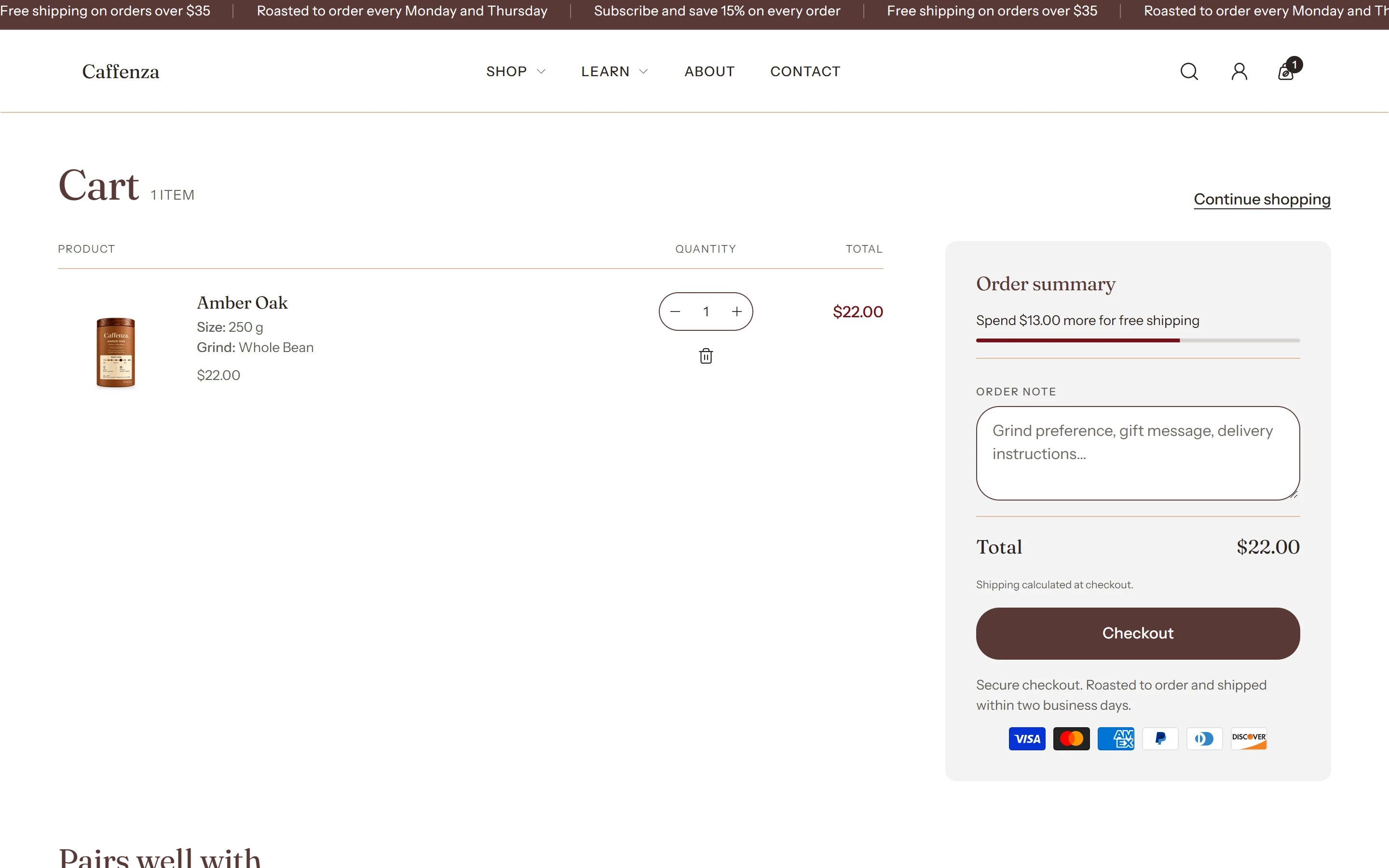 The cart page.