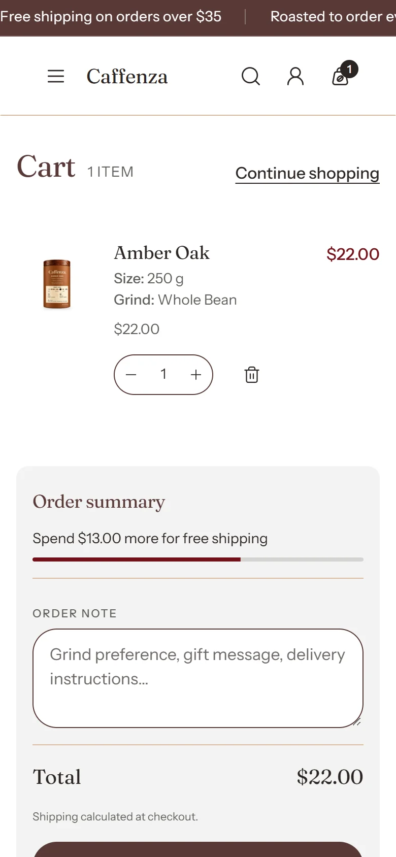 The cart page on a phone.