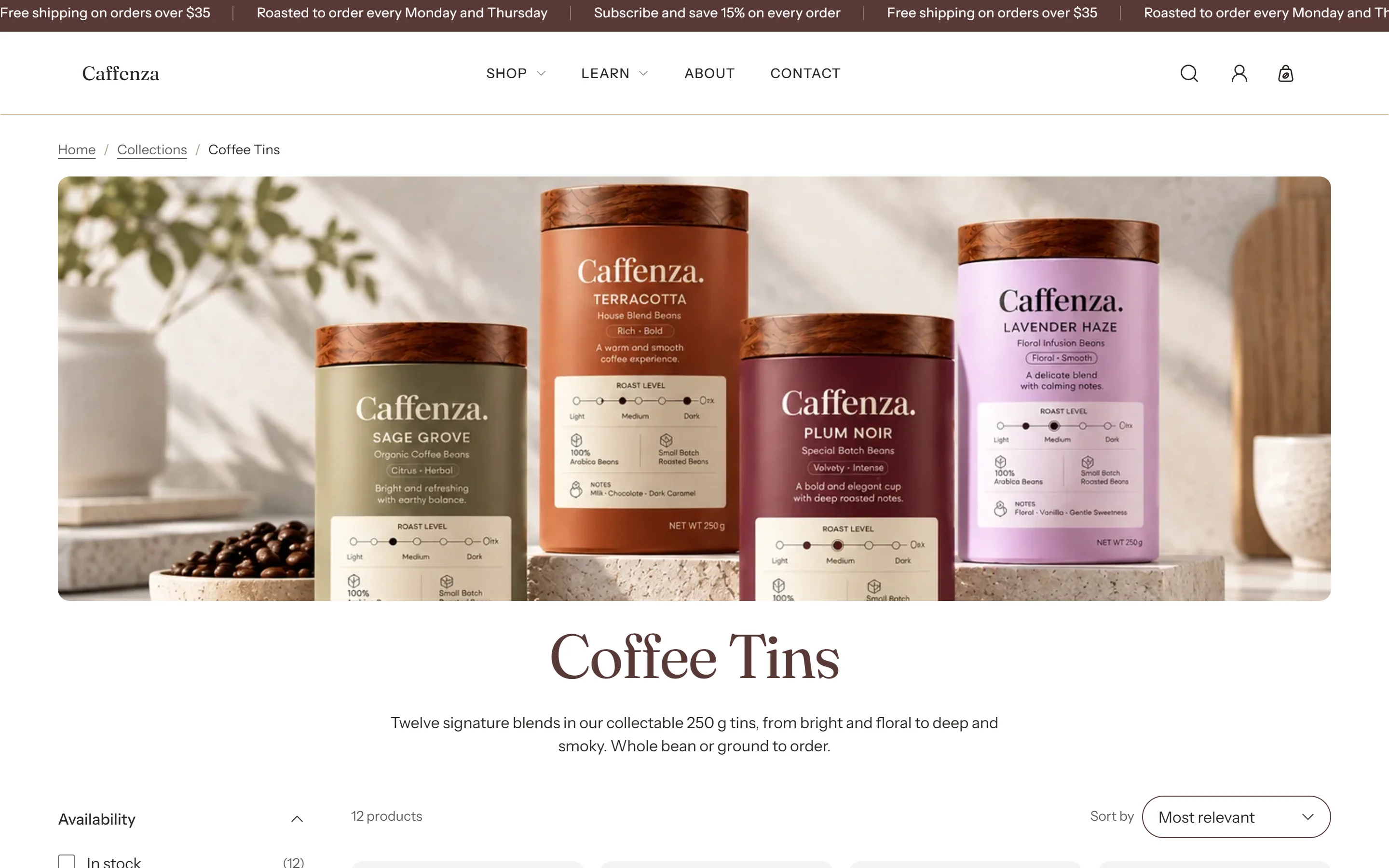 Collection with sidebar filters.