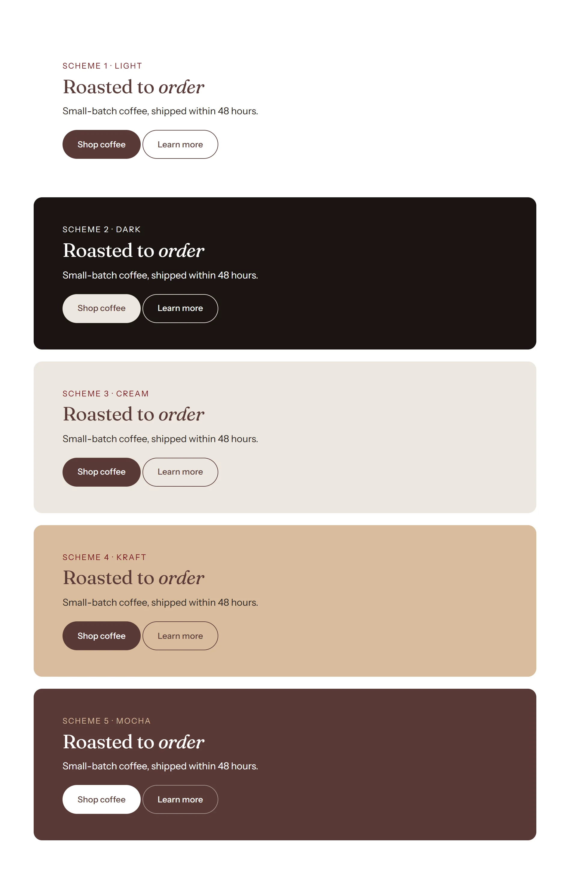 The five color schemes.