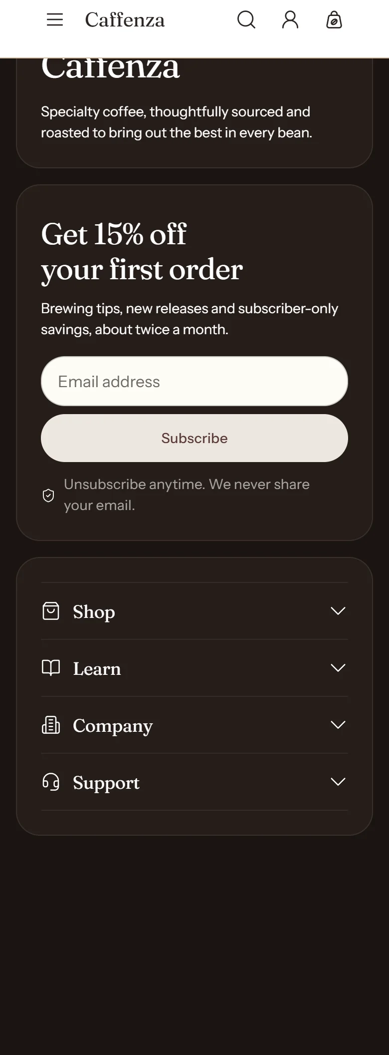 The Footer section on a phone.