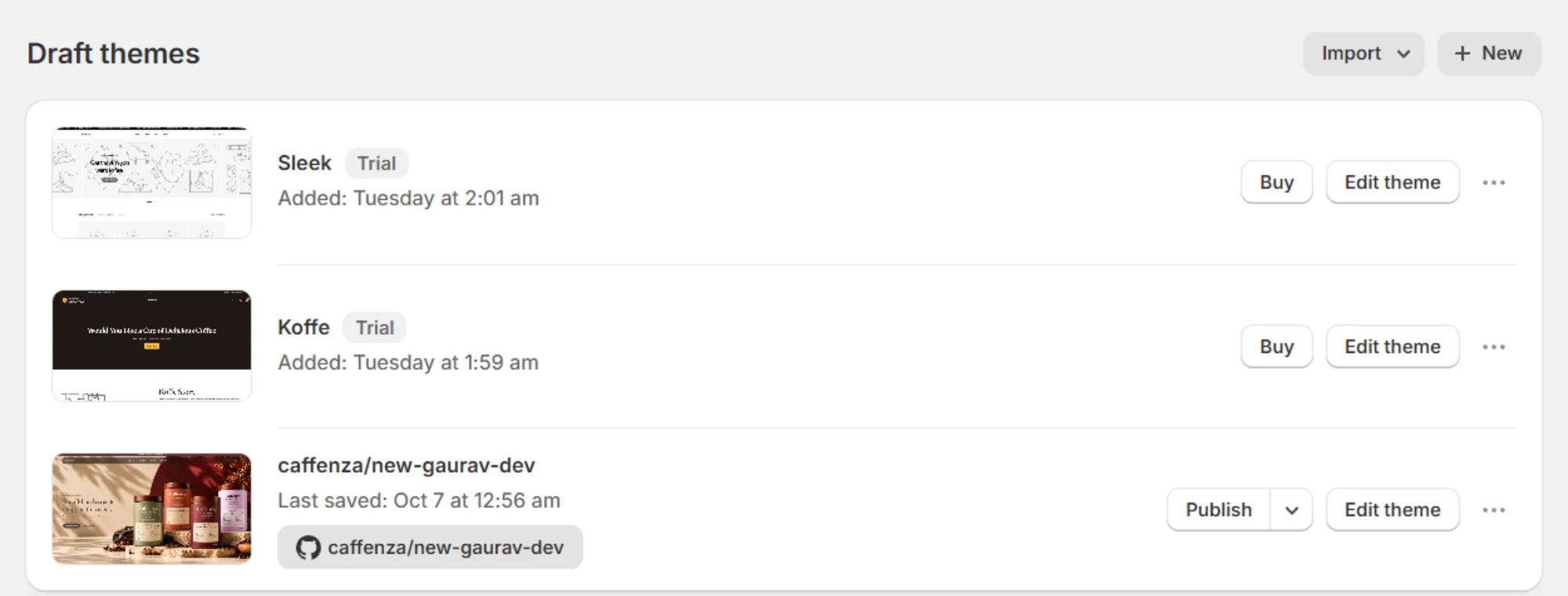 The Publish button on a theme in your library.