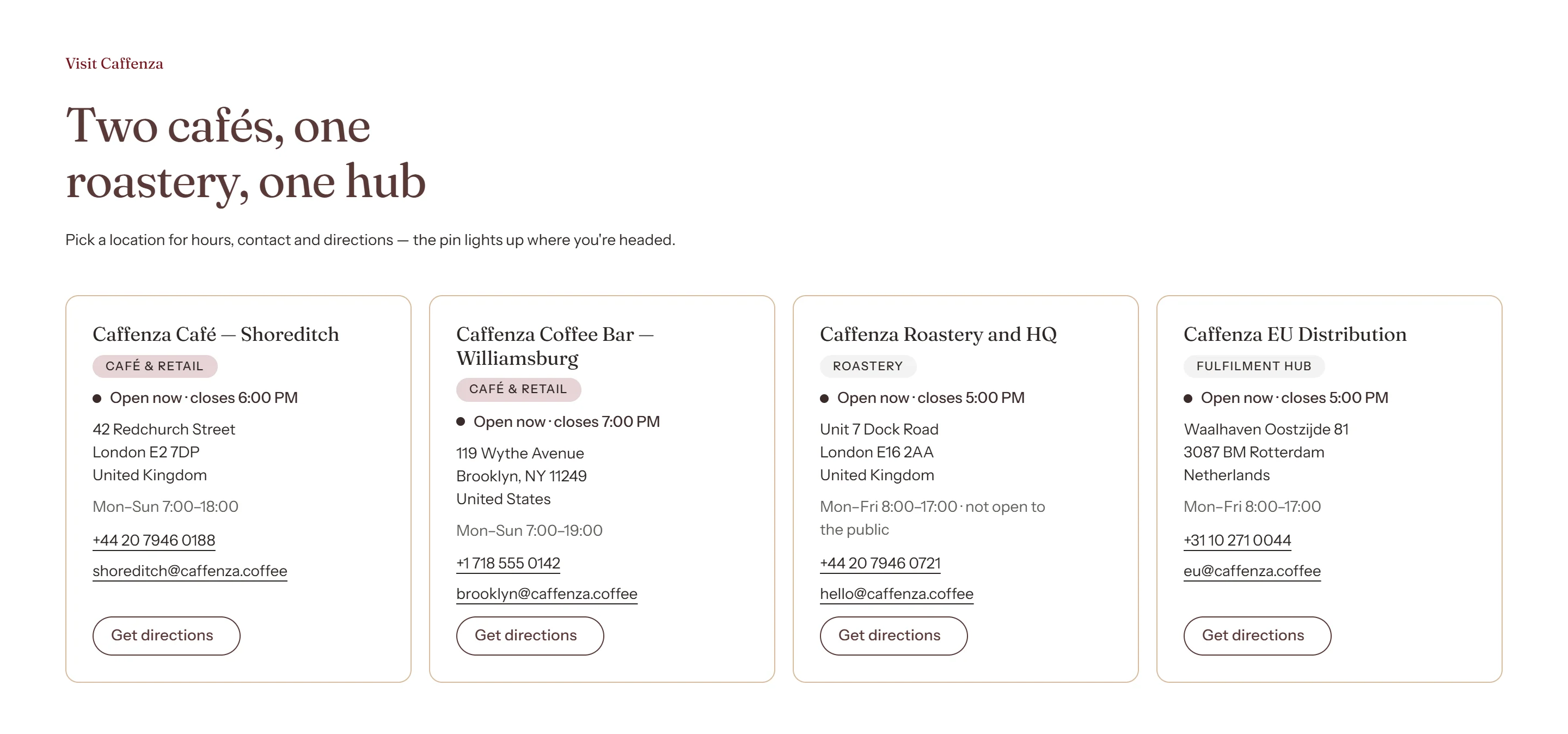 Location cards layout.