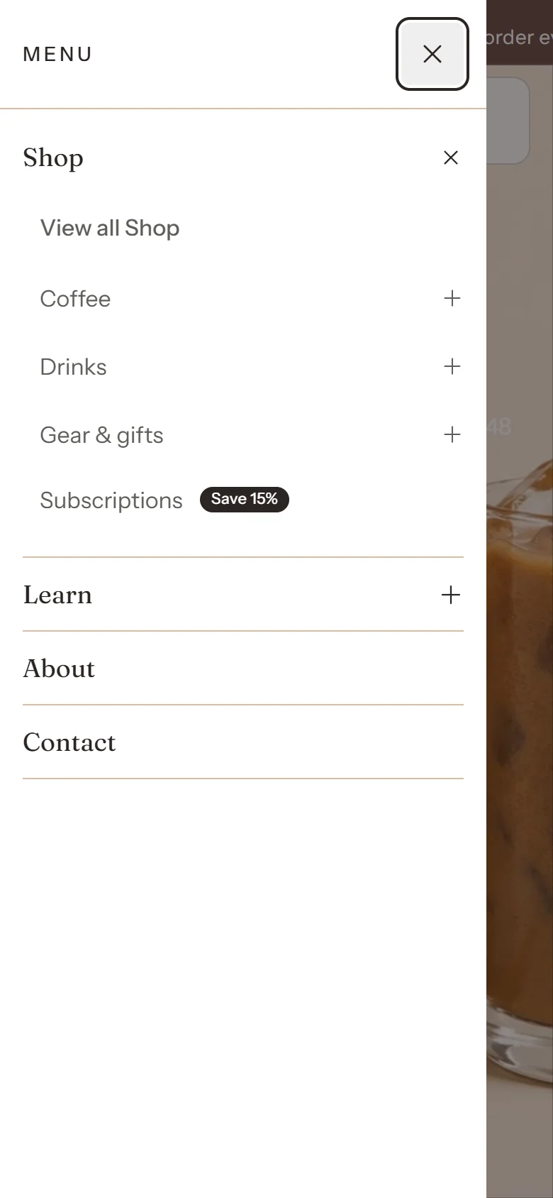 Mega menu on a phone.