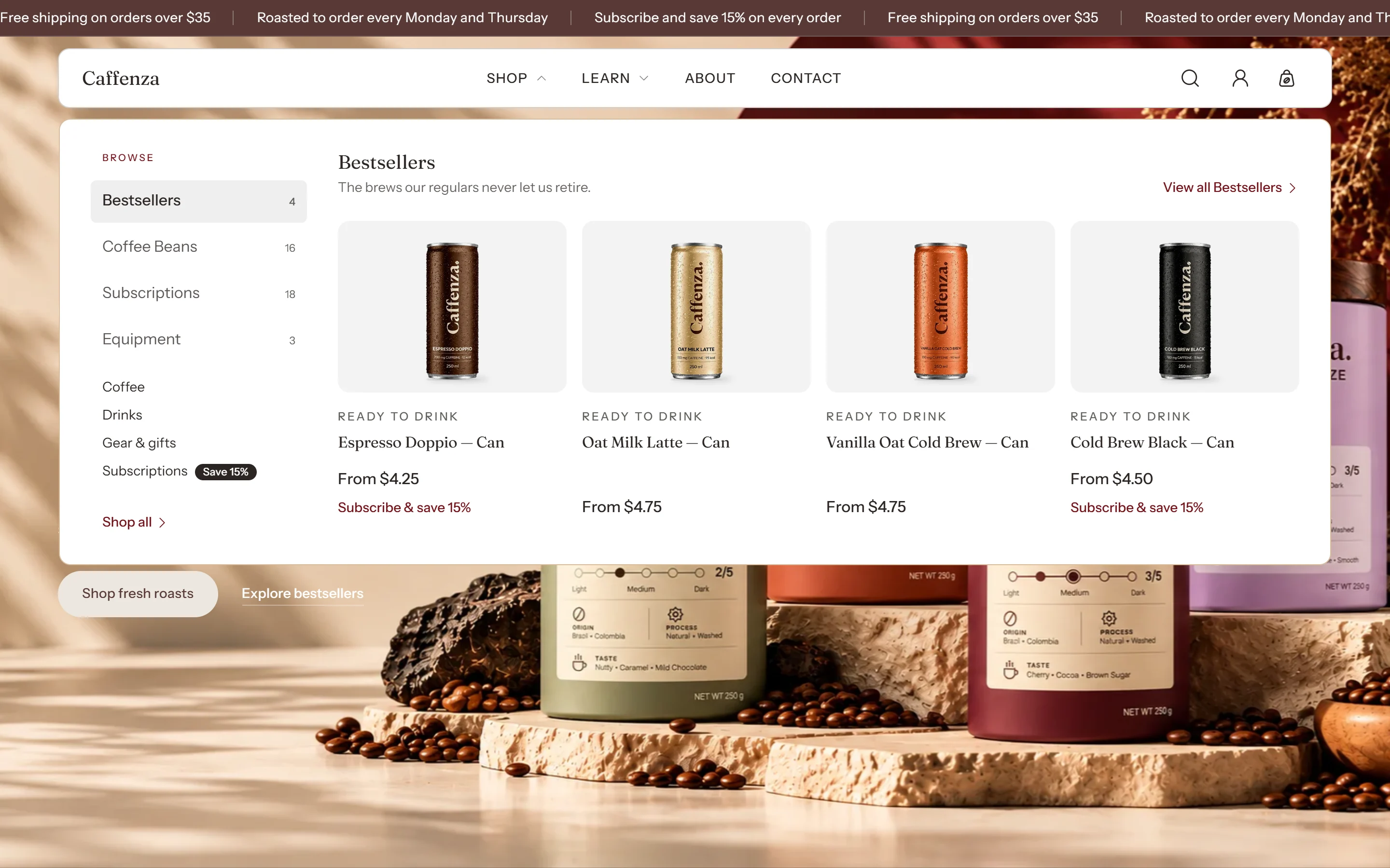 Mega menu with products.