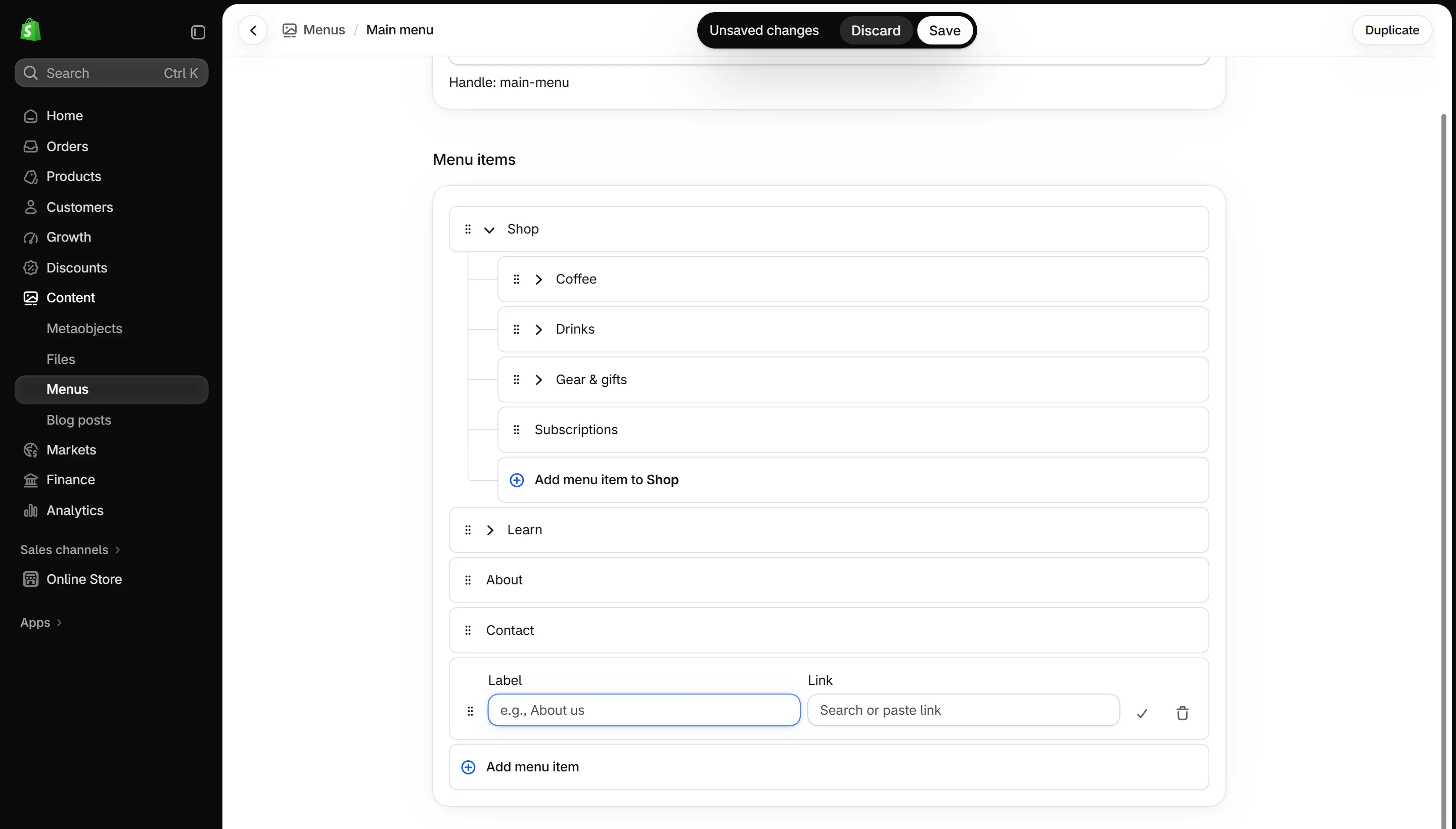Adding a menu item.