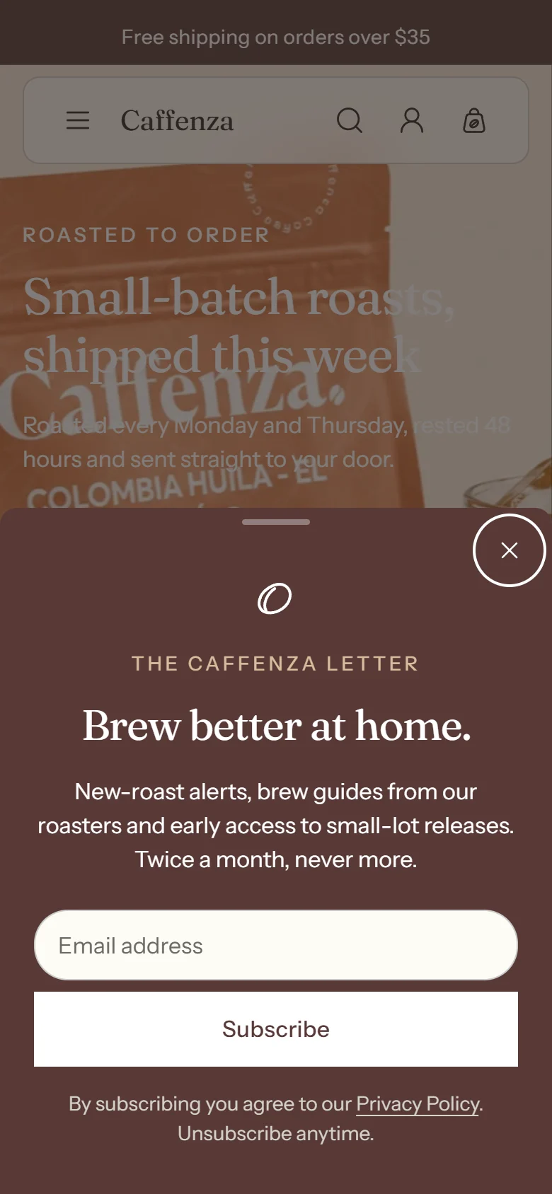 The pop-up on a phone.