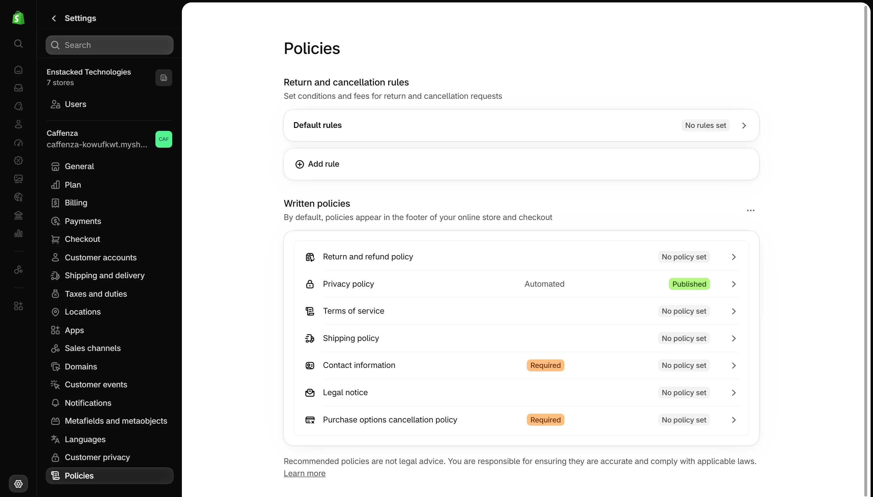 Store policies.