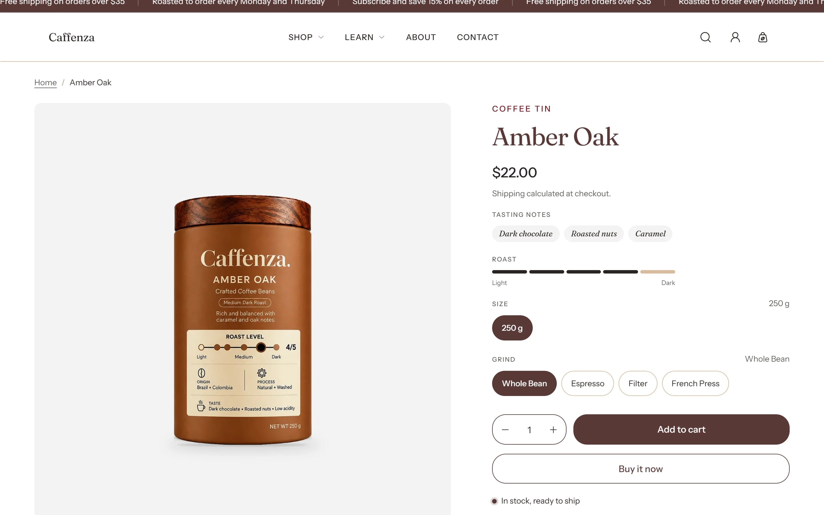 The product page on desktop.