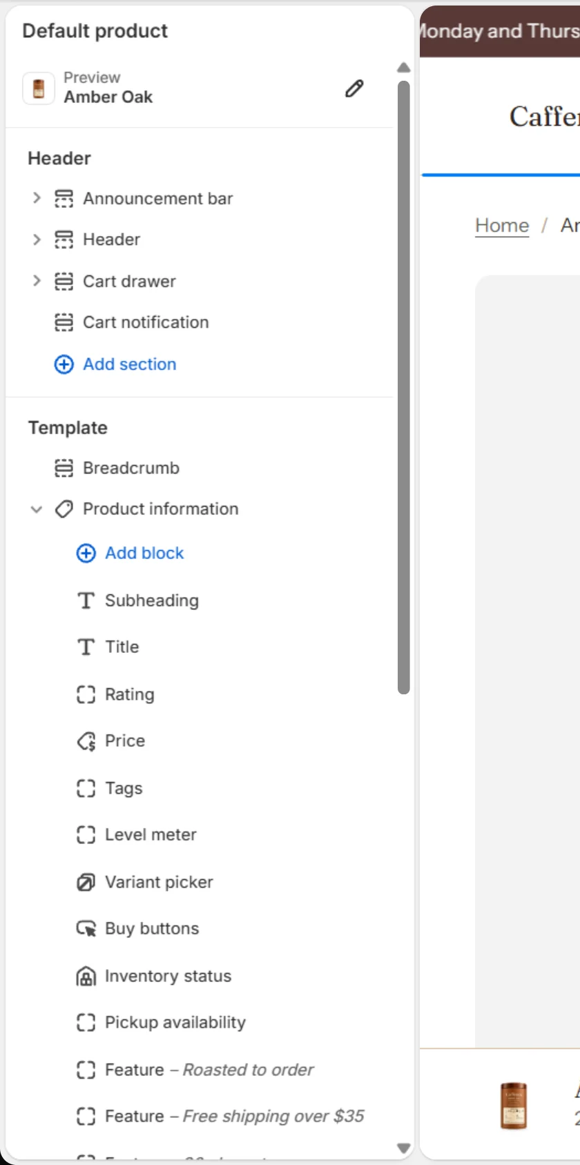 Product information blocks.