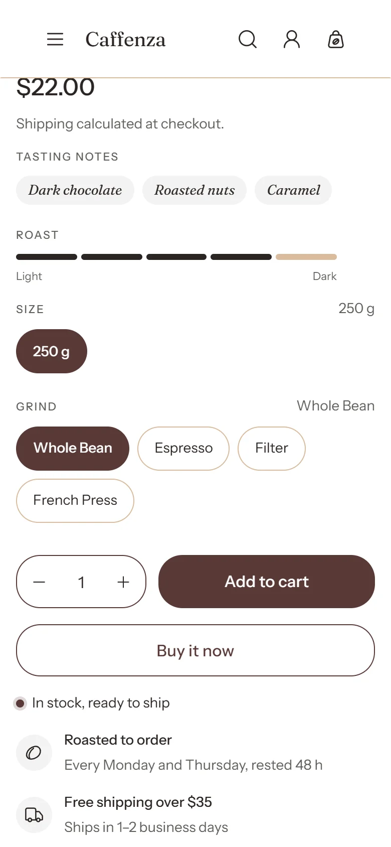 The product page on a phone.