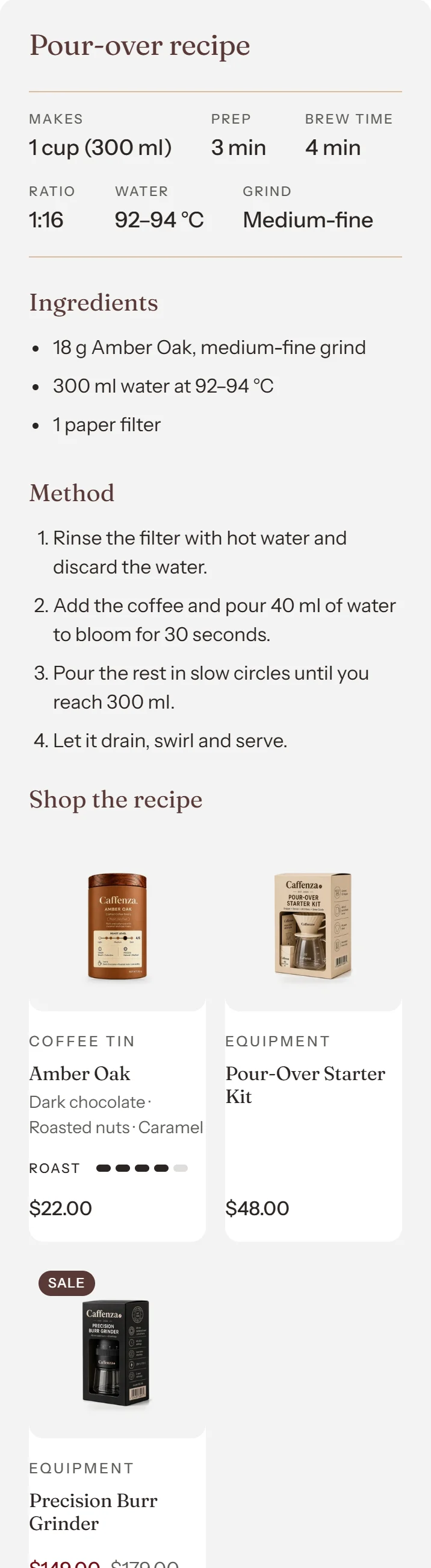 A recipe on a phone.