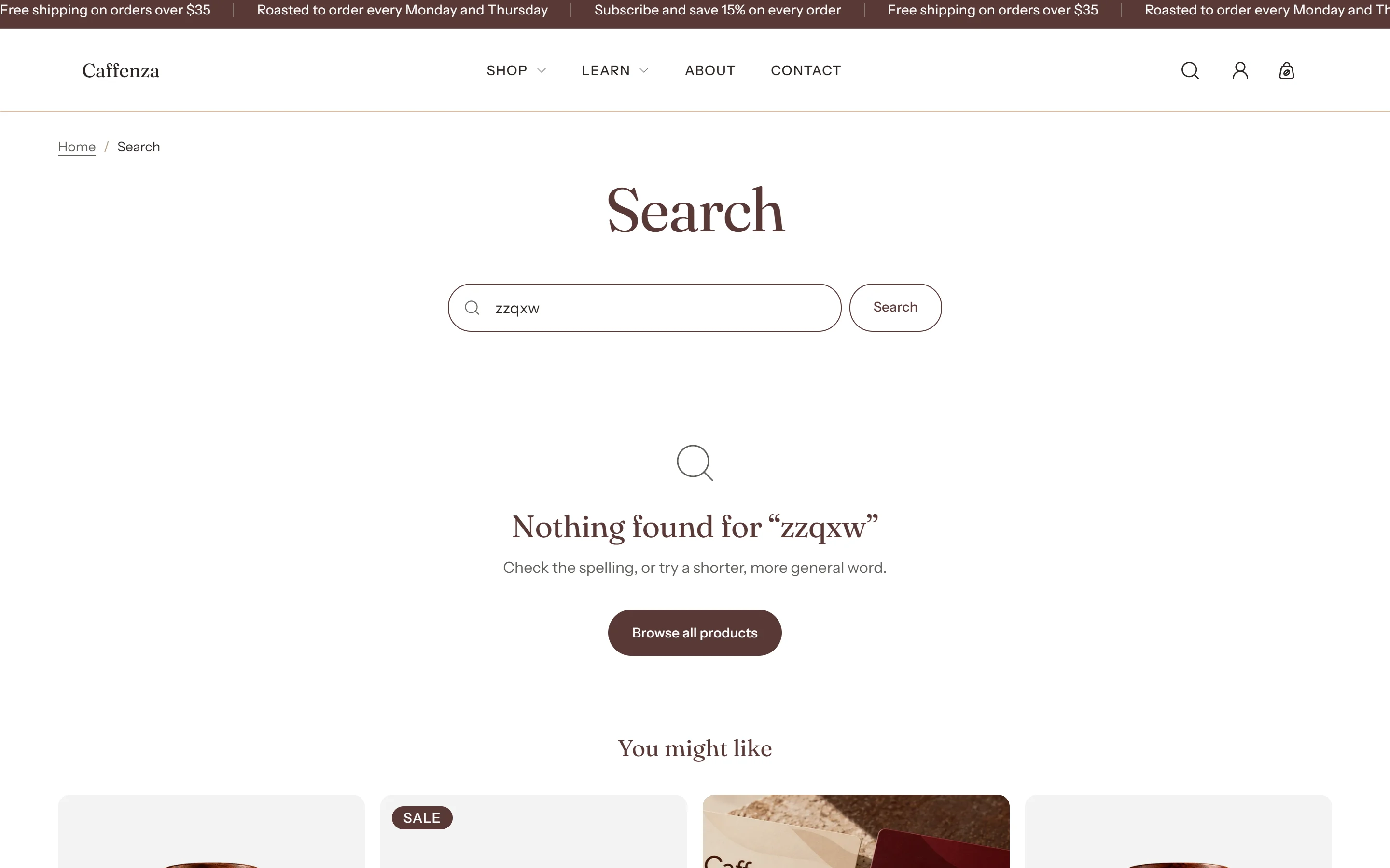 An empty state with suggested products.