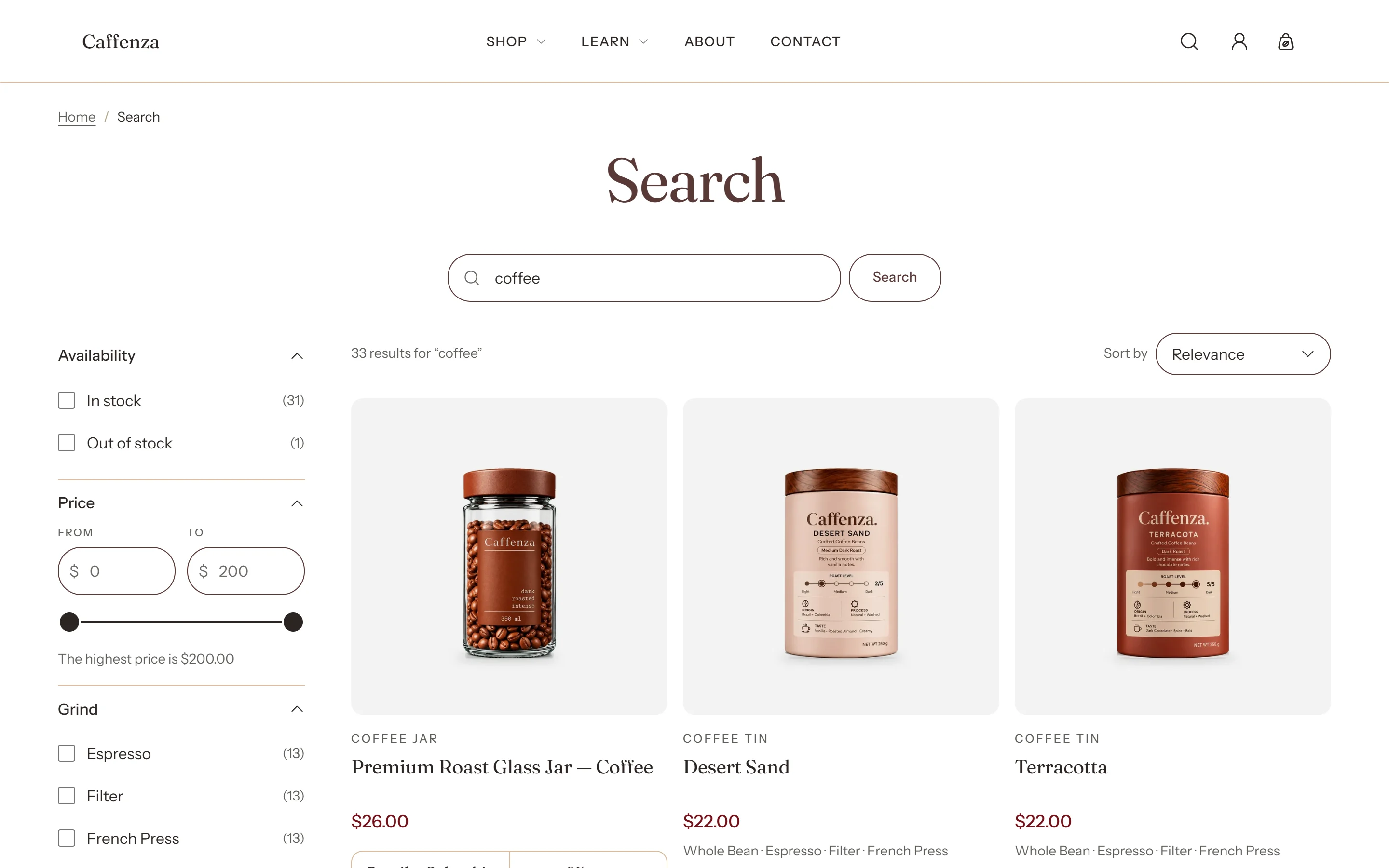 Search results.