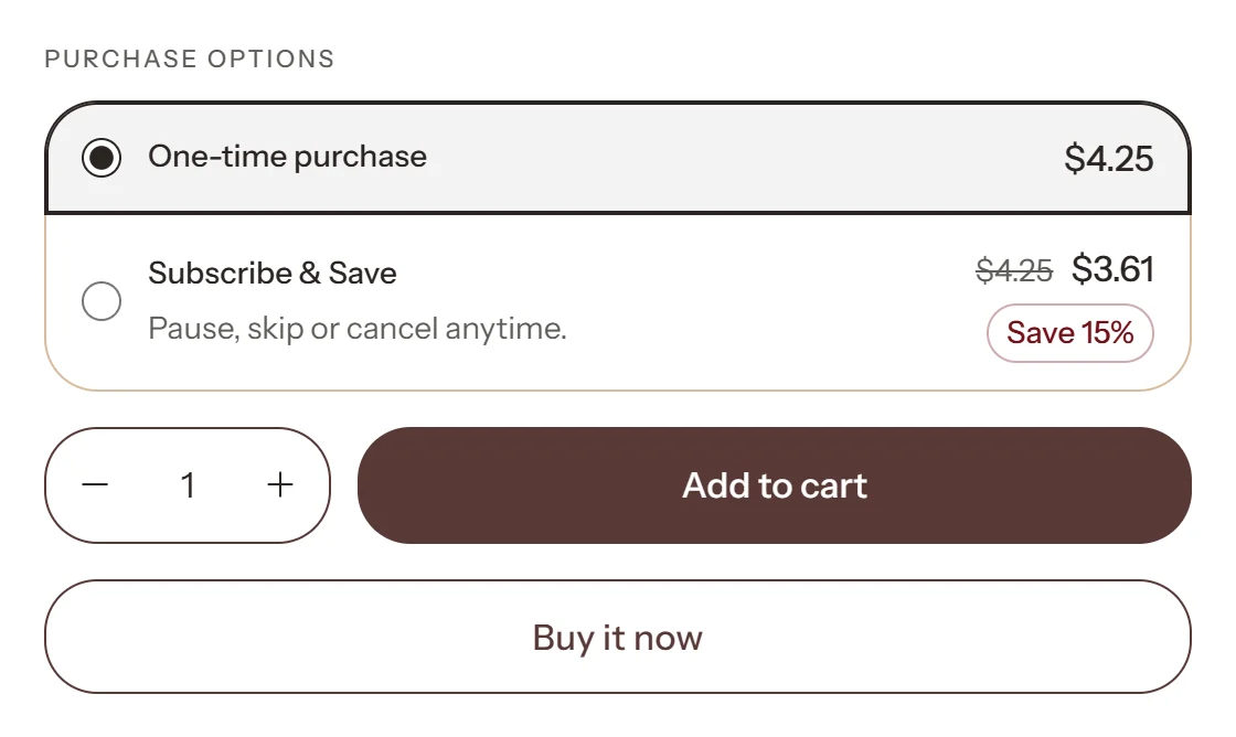Subscription options on the product page.