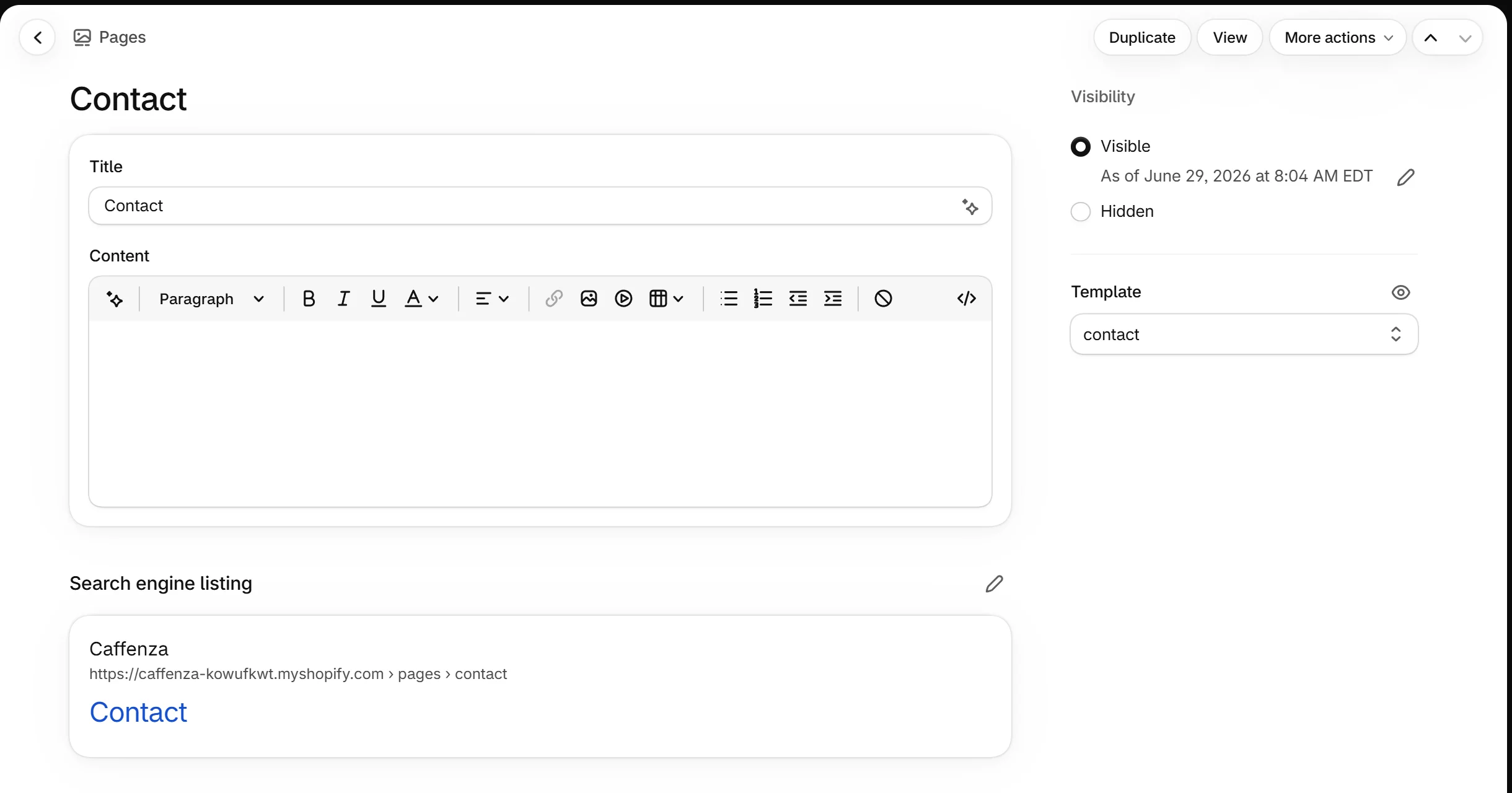 Choosing a theme template for a page.