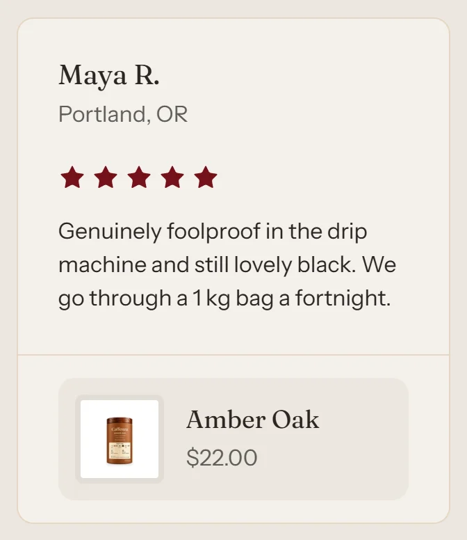 A testimonial with a product.