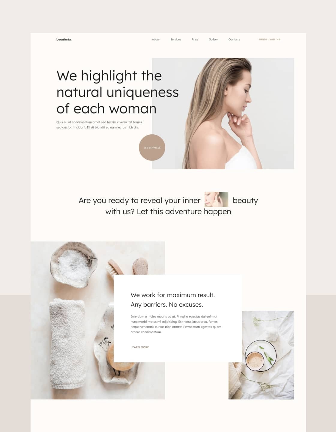 Skincare store homepage with a serum and cream lineup