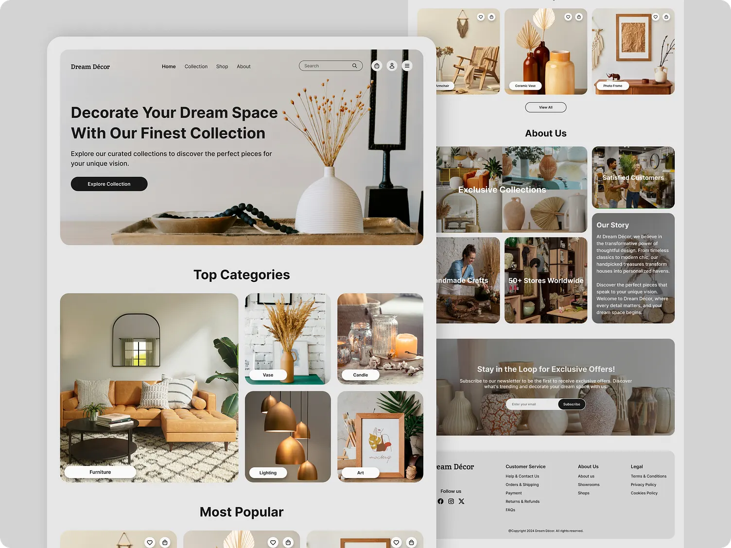 Home decor store homepage with a styled living room