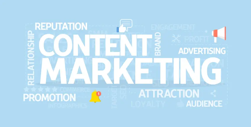 Content Marketing Concept with Words Like Reputation, Promotion, Audience, Brand