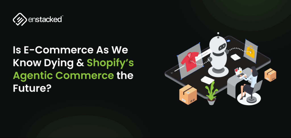 Shopify Agentic Commerce concept with AI shopping assistant handling product selection and checkout on a digital device