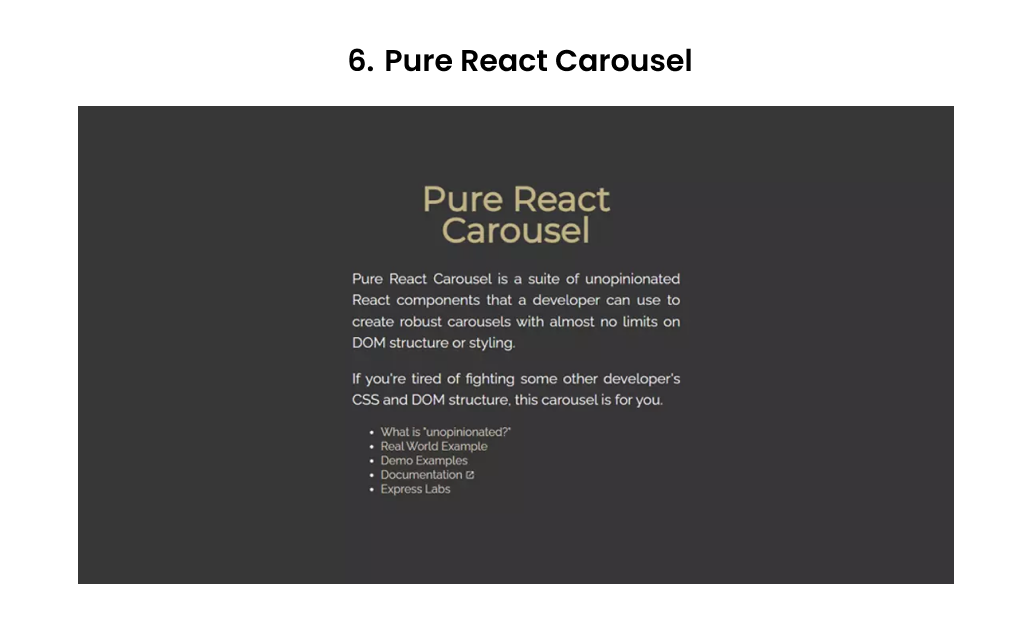 Pure React Carousel – Headless React carousel library for unopinionated, customizable sliders