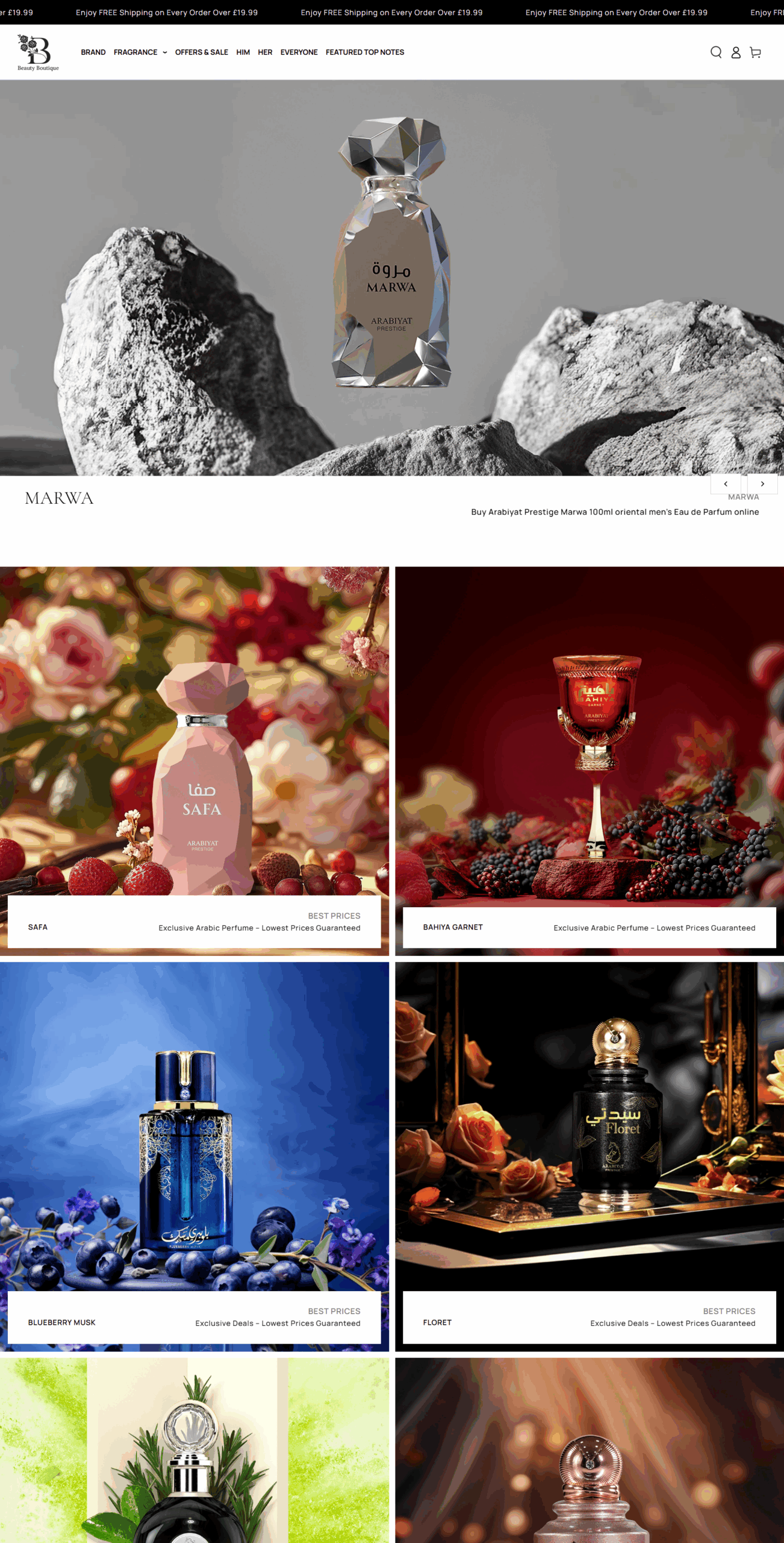 “Product detail page of Arabiyat Prestige Marwa perfume on Beauty Boutique Shopify store