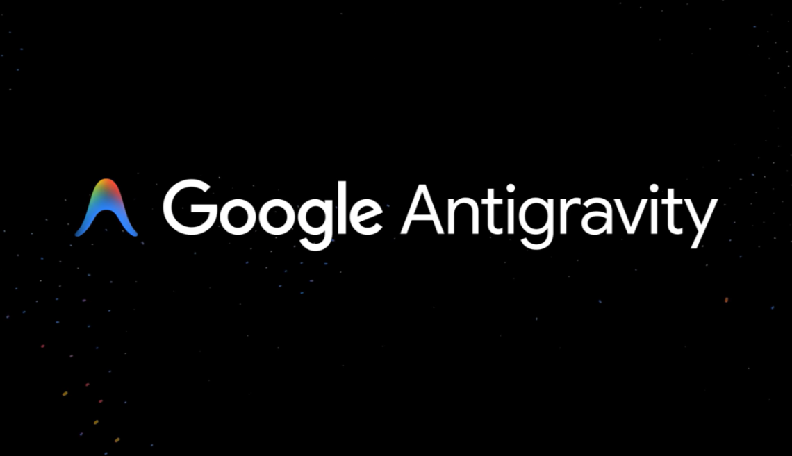 “Google Antigravity AI logo on black background representing Google’s next-gen AI development IDE”