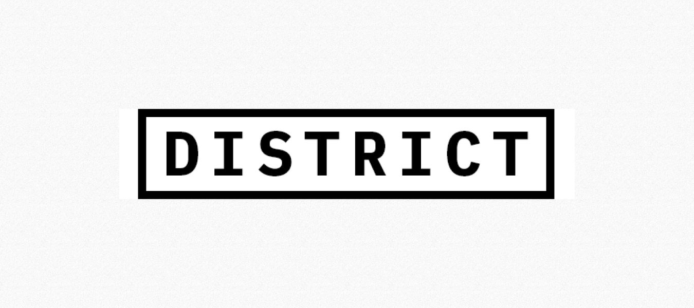 District Shopify theme logo with uppercase text inside a rectangular black outline on a white background