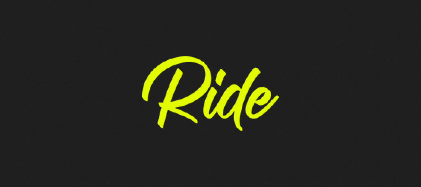 Ride Shopify theme logo displayed in neon green handwritten-style text on a dark background