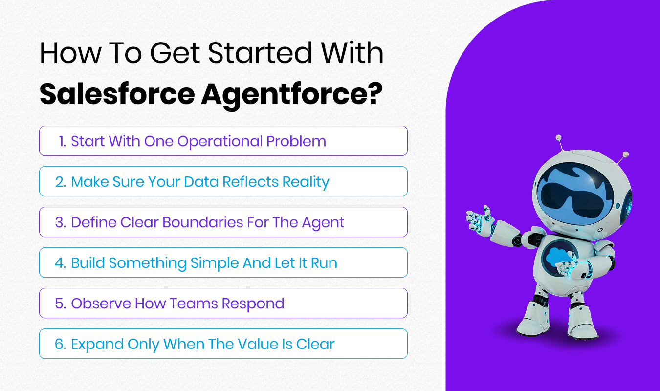How to get started with Salesforce Agentforce showing step-by-step adoption framework for enterprise