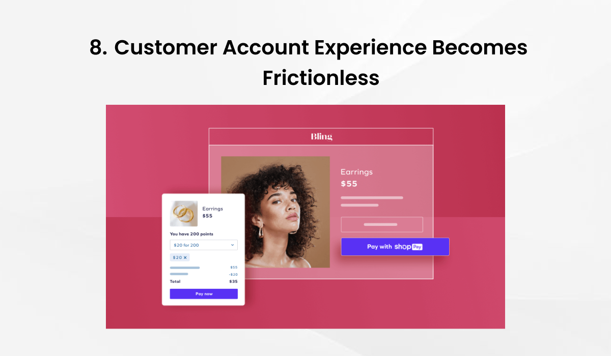 Shopify customer account enhancements with smoother checkout and rewards interface.
