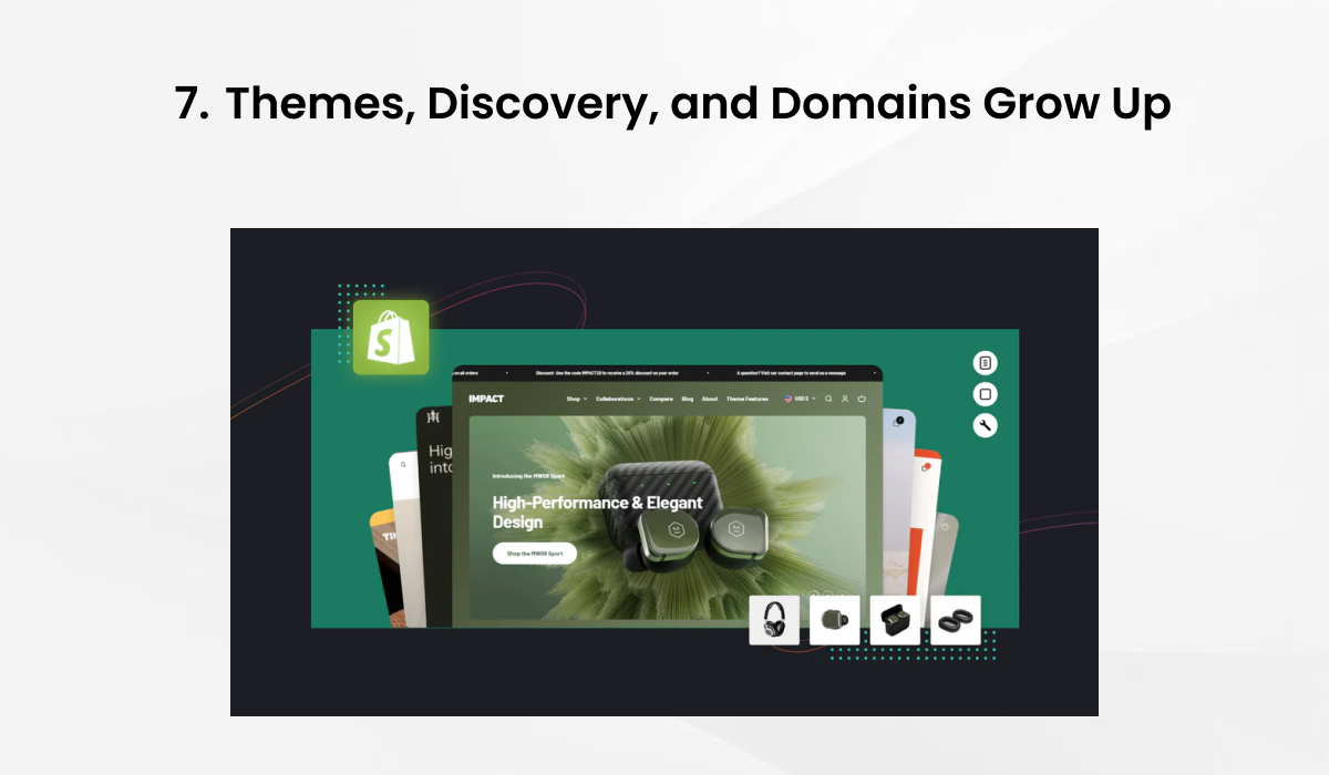 Shopify themes and storefront design upgrades showcased with modern UI layout