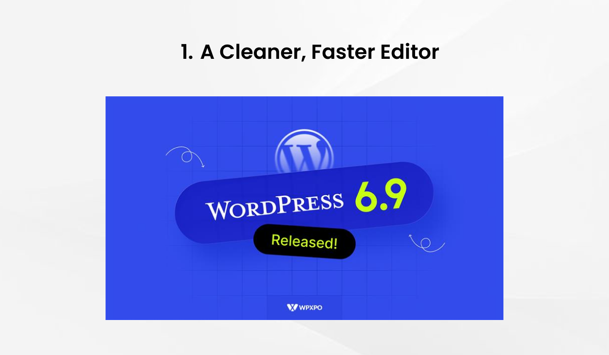 WordPress 6.9 cleaner and faster editor update interface illustration