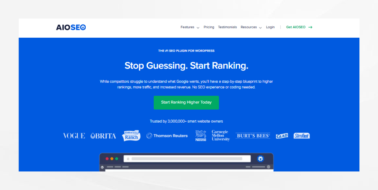 All in One SEO WordPress AI plugin dashboard for ranking optimization and traffic growth