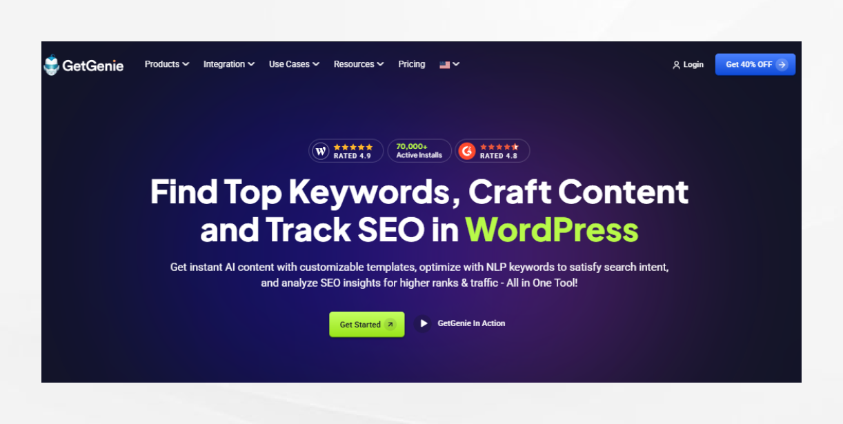GetGenie AI WordPress plugin for keyword research content creation and SEO optimization