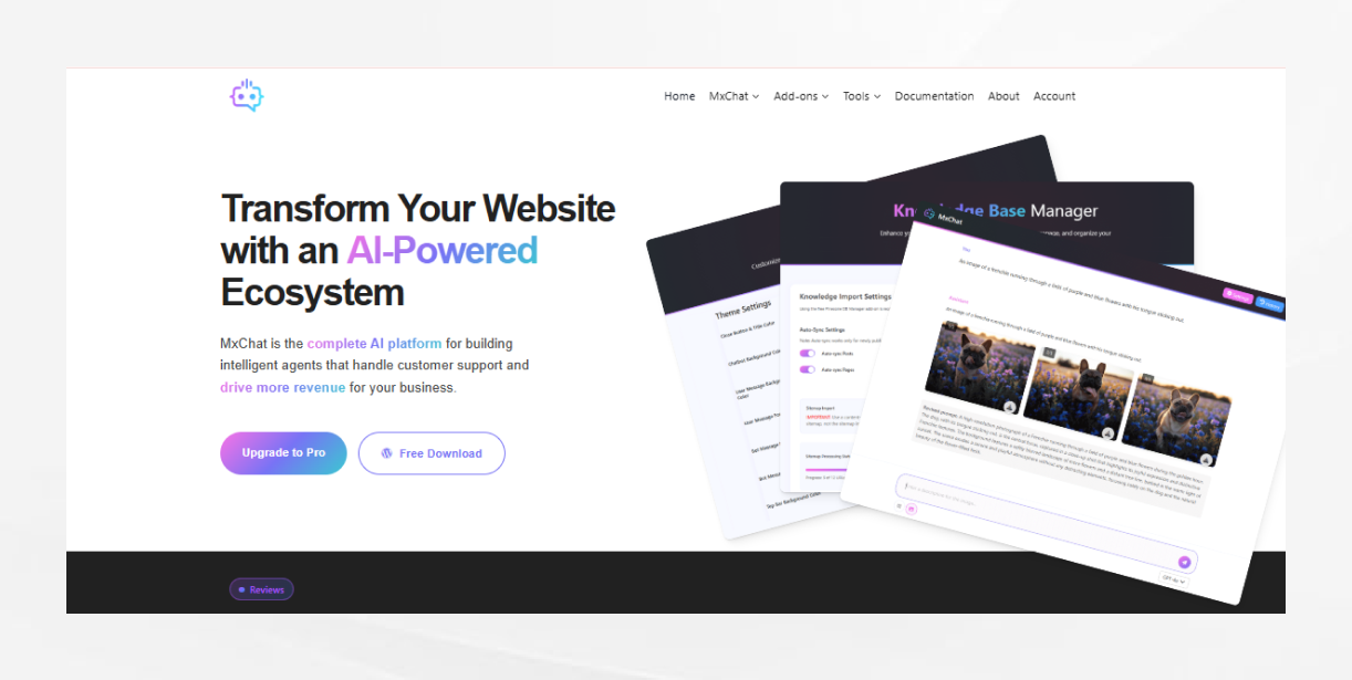 MxChat AI-powered WordPress plugin interface for intelligent customer support automation