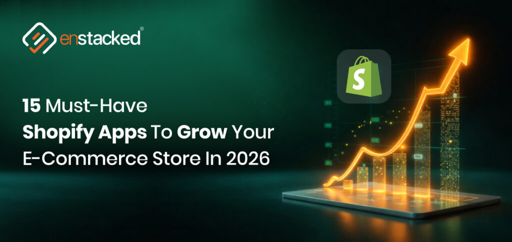 Shopify apps growth banner with analytics graph showing eCommerce store scaling in 2026