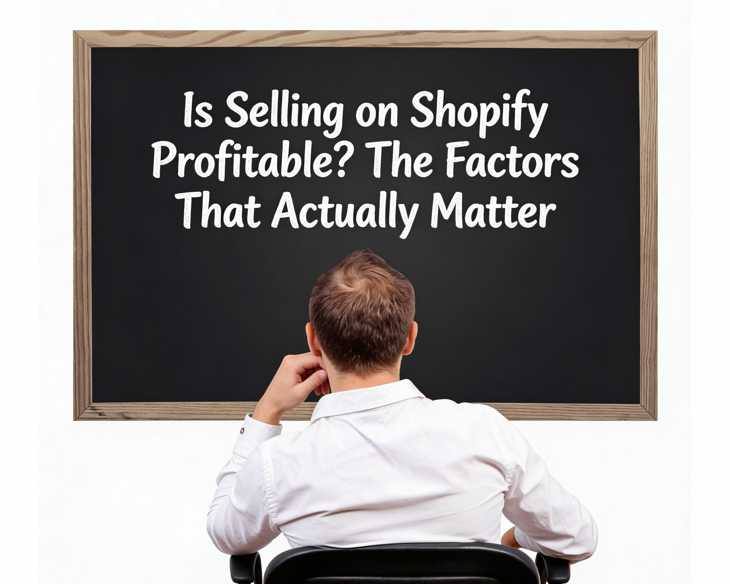 Is selling on Shopify profitable concept with person analyzing factors affecting ecommerce success on a board