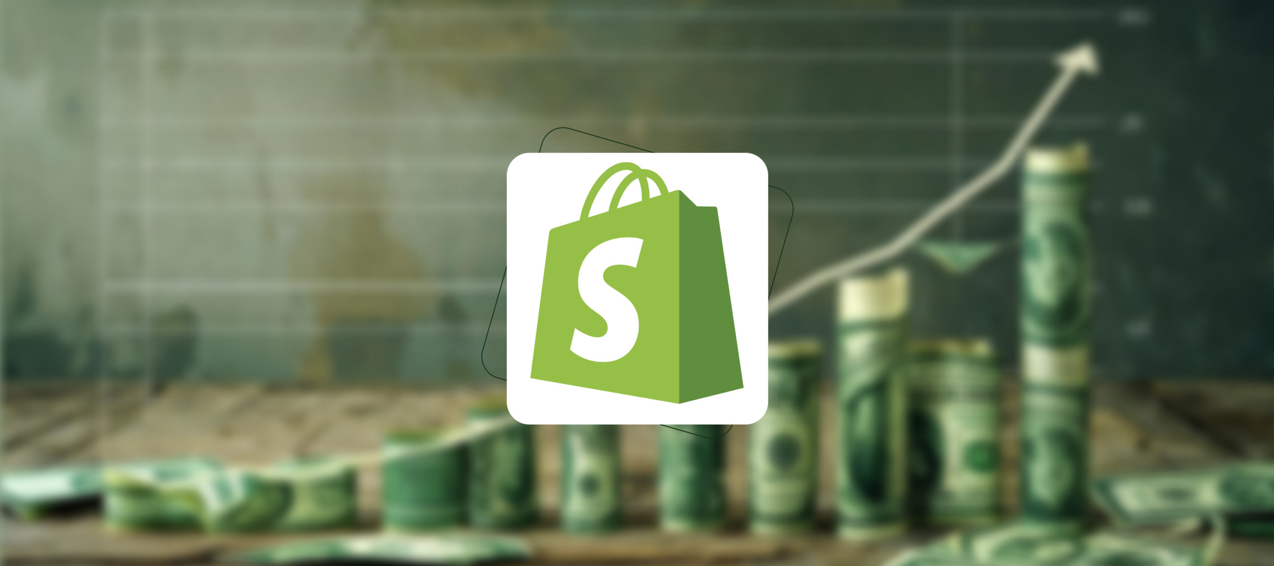 Shopify store earnings visualization with money stacks and growth chart representing ecommerce revenue potential