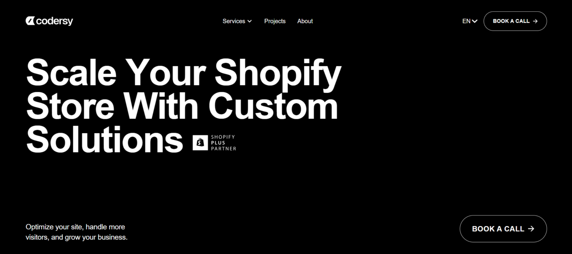 Codersy Shopify Plus partner homepage showing custom Shopify solutions for scaling online stores.
