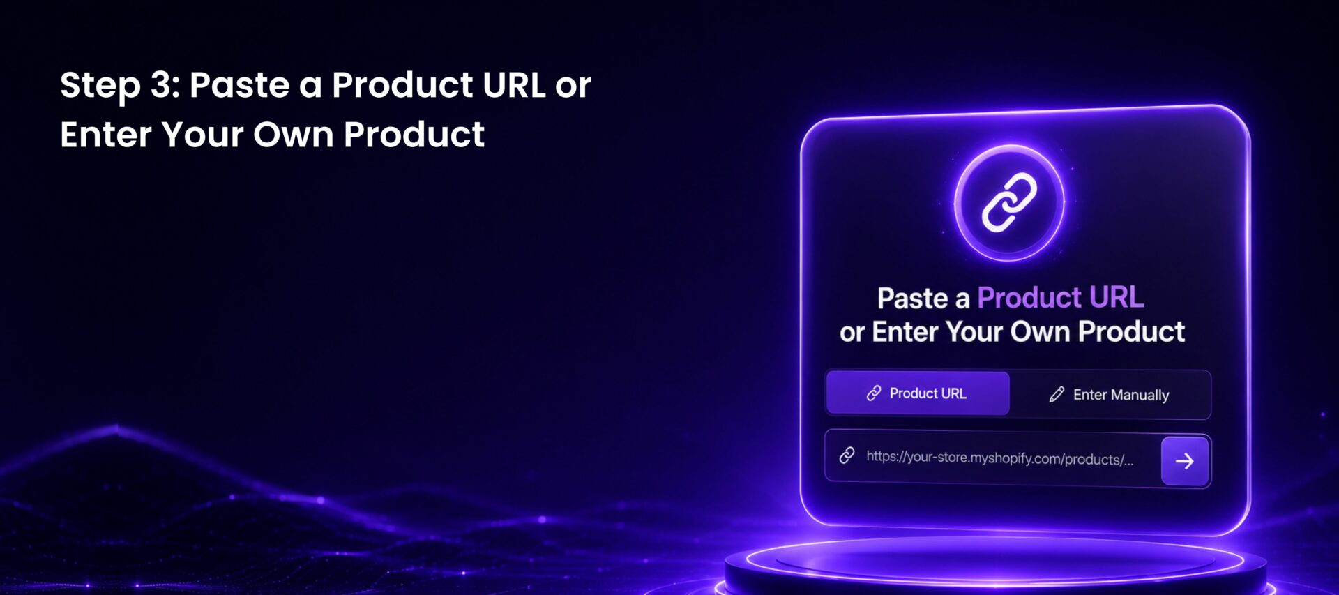 Page Pilot AI interface allowing users to paste a Shopify product URL or manually enter product information for page creation