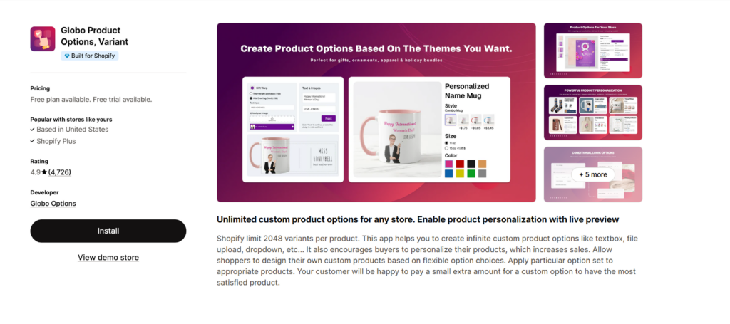 Globo Product Options, Variant