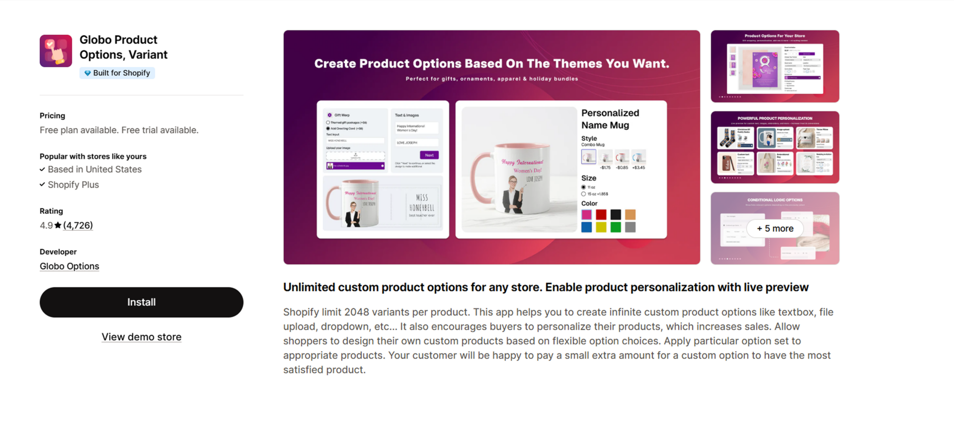 Globo Product Options, Variant