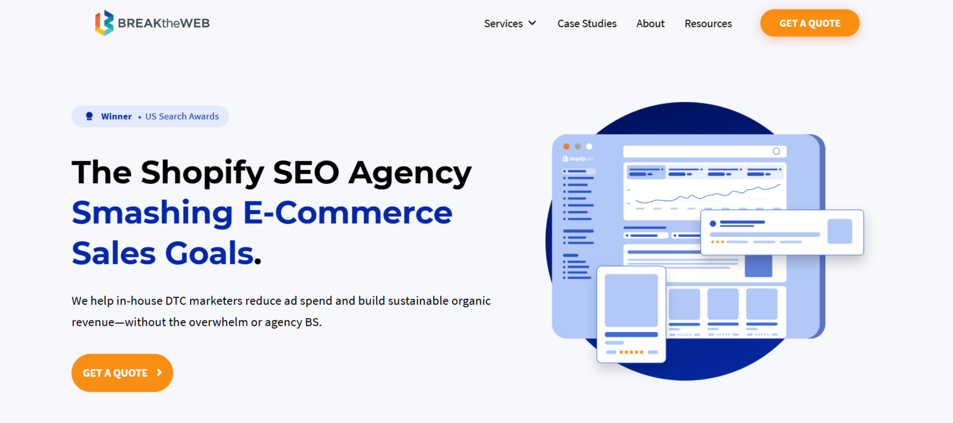 Break The Web homepage, a Shopify SEO agency helping DTC brands grow organic e-commerce sales