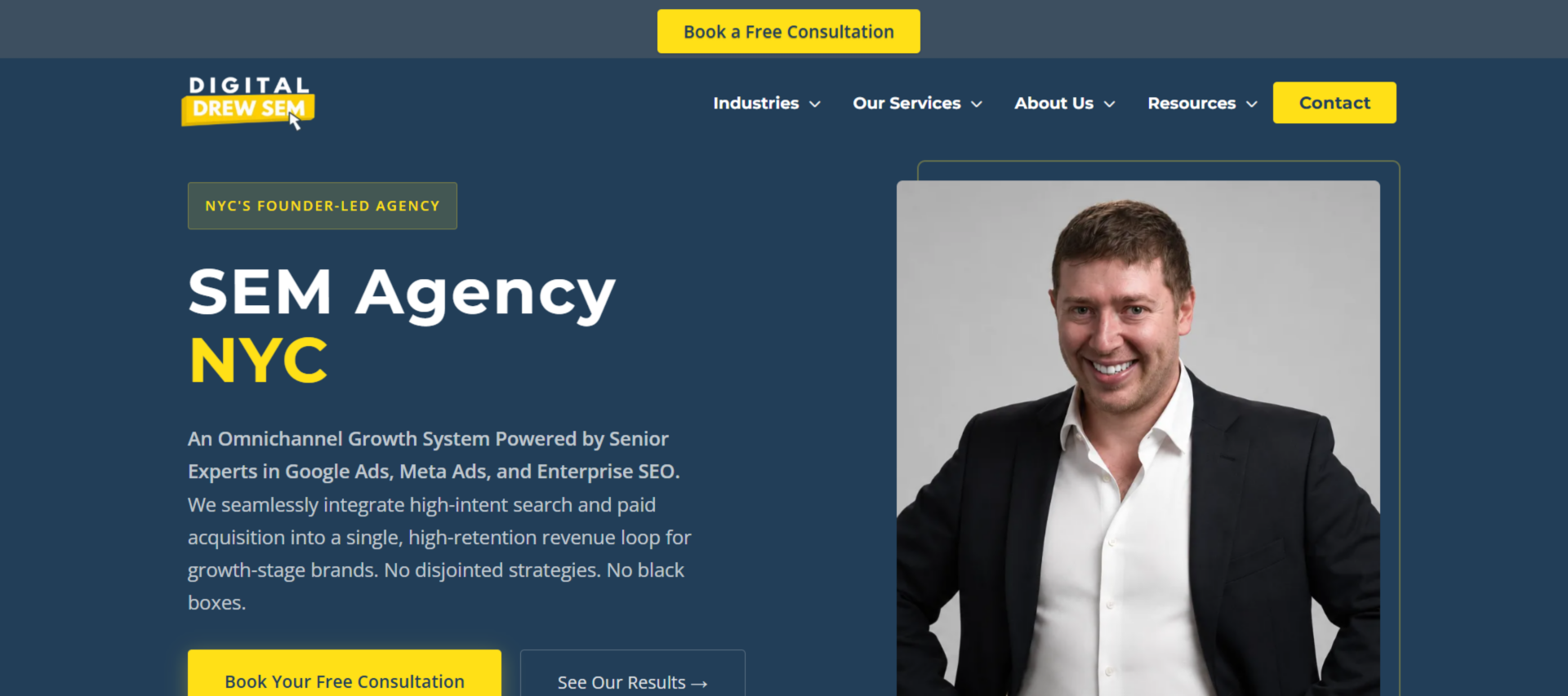 Digital Drew SEM homepage, a Shopify SEO agency