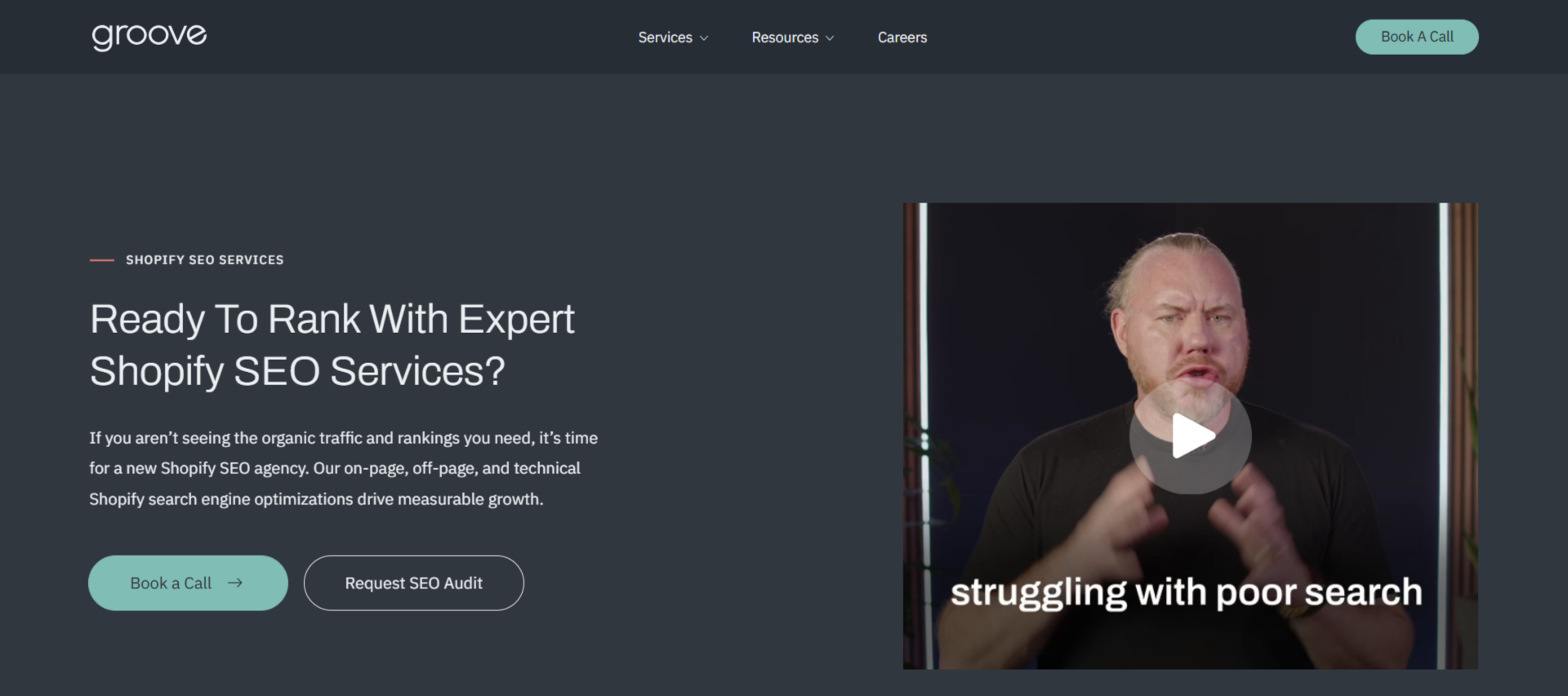 Groove Commerce homepage, a Shopify SEO agencyGroove Commerce homepage, a Shopify SEO agency