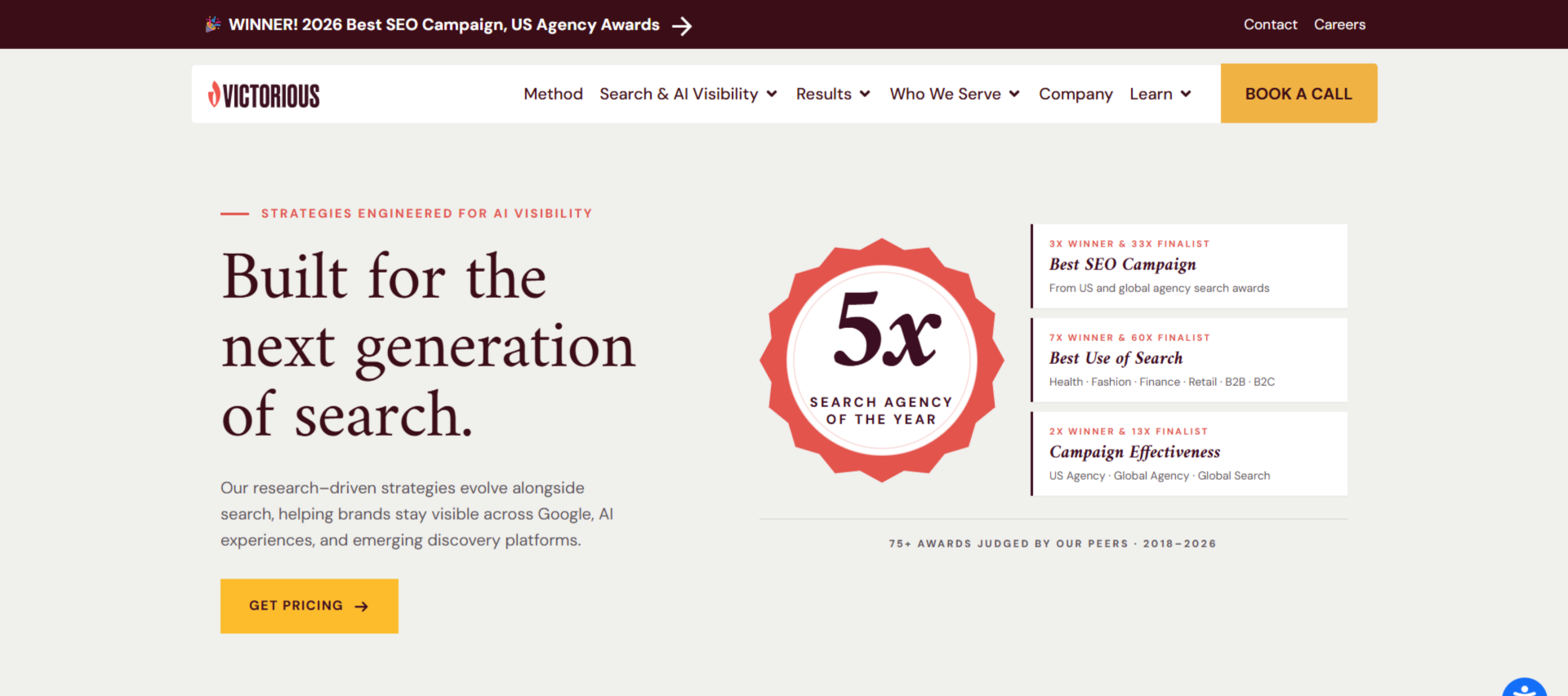 Victorious homepage, a Shopify SEO agency